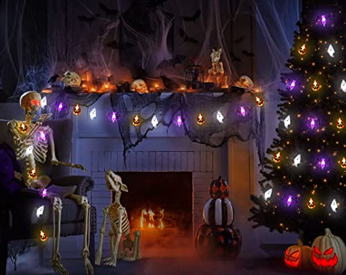 Halloween Lights, 16FT 30 LED Waterproof 3D Pumpkin Bat Ghost Battery Operated String Lights with Timer - 8 Lighting Modes Cute Fairy Light for Window Indoor Outdoor Decor Halloween Party Decorations