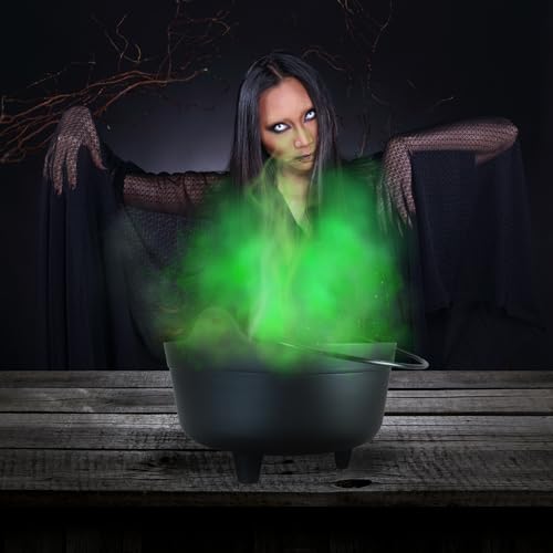 Witches Bubbling 14" Black Cauldron with Mystic Green Fogger