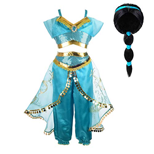 Jasmine Costume with Wig for Girls - Arabian Dress