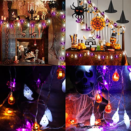 Halloween Lights, 16FT 30 LED Waterproof 3D Pumpkin Bat Ghost Battery Operated String Lights with Timer - 8 Lighting Modes Cute Fairy Light for Window Indoor Outdoor Decor Halloween Party Decorations