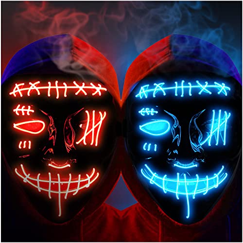 Halloween Scary Mask LED Mask LED Purge Mask [2PACK] LED Light Up Mask EL Wire Light Up for Festival Cosplay Halloween Costume Halloween Festival Party.