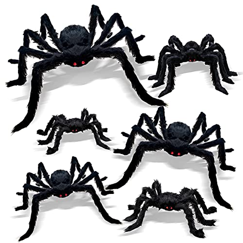 CH HAICHENG 6 Pcs Halloween Spiders Decorations, Giant Hairy Spiders Halloween Decorations Indoor Outdoor Decor