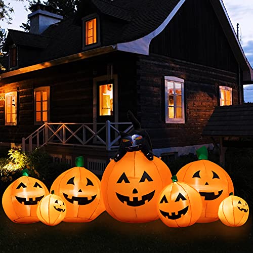 HBlife 8 FT Halloween Inflatables Outdoor Decorations Pumpkin, Animated Witch's Cat Blow Up Pumpkin with Build-in LEDs, Inflatable Decoration for Front Yard, Porch, Lawn or Halloween Party