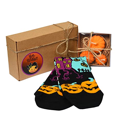 Gift Box/Set 1 Pairs Socks and 3 Pieces of Cute Pumpkin-Shaped Candles