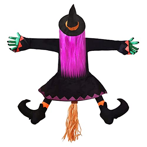 Crashing Witch Into Tree Christmas Decoration, Flying Witch Christmas Tree Decorations Thanksgiving Fall Decor, Personalized Christmas Ornaments for Yard Tree Trunks House Door Wall Window Decoration