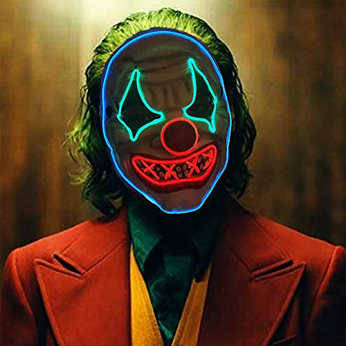 Halloween Scary Led Mask, Light Up Evil Clown Purge Masks Changeable Party for Frightening Festival Cosplay Costume Night Glow El Parties Decoration (Rubber Clown)