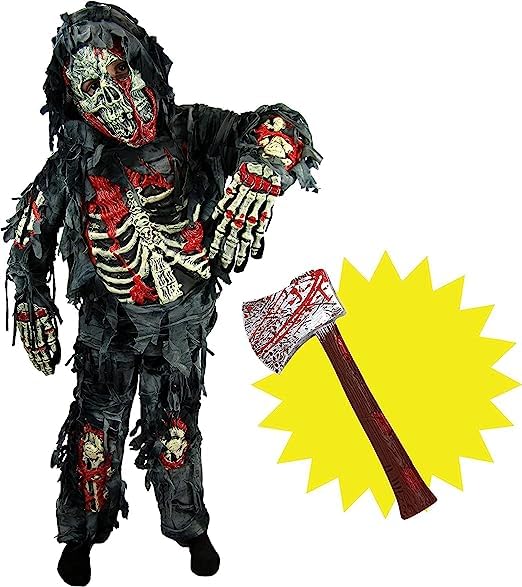 Spooktacular Creations Zombie Deluxe Costume, Scary Halloween Zombie Costume for Boys, Monsters Costume with Toy Axe-M(8-10yr)