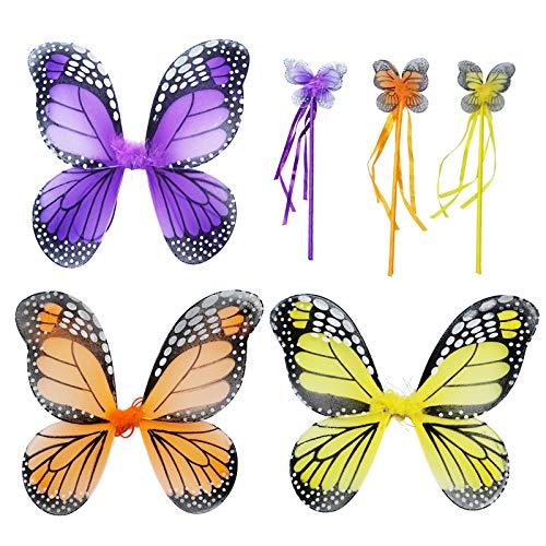 Monarch Butterfly Wings Toddler Girls Fairy Wings Wand Halloween Wings Costume Dress Up Kids Party Favor Pack