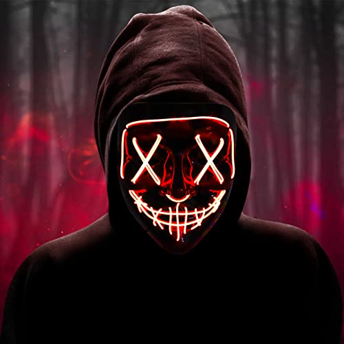 Onsucum Halloween Mask LED Light Up Scary Masquerade Costume Mask Glowing in The Dark for Halloween Cosplay Festival Party, Orange
