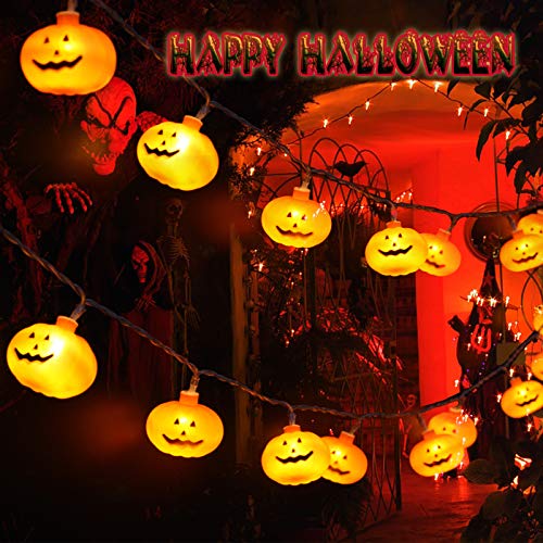 Pumpkin String Lights Halloween 3D Jack-O-Lantern Orange Strobe Light - 20 Scary LED Pumpkin Light Battery Powered with 2 Modes Steady or Flash 9.8 FT, Holiday for Outdoor Indoor Outside Party Decor