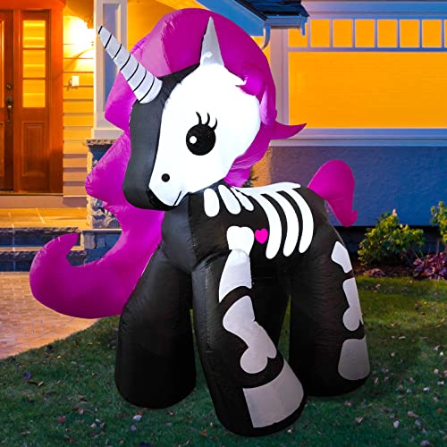 GOOSH 5.2FT Height Halloween Inflatables Decorations Outdoor Cute Skeleton Unicorn, Decor Blow Up Yard Clearance with LED Lights Built-in for Holiday Party Yard Garden