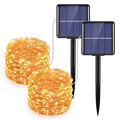 AMIR Upgraded Solar String Lights, 240 LED Copper Wire Lights, 78.6ft 8 Modes Starry Lights, Waterproof Fairy Christmas Decorative Lights for Outdoor, Wedding, Homes, Party (Warm White - Pack of 2)
