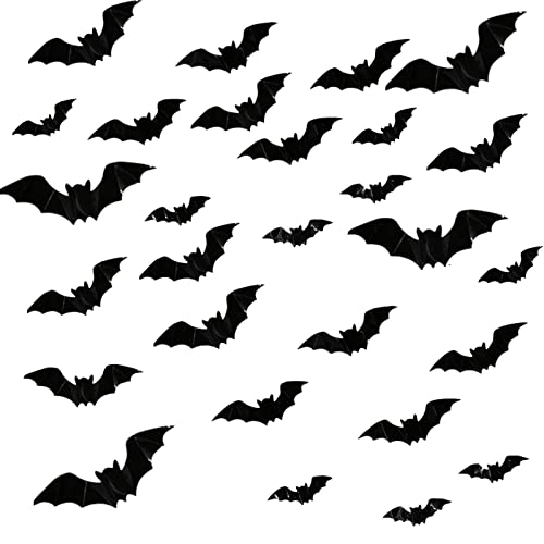 80PCS Halloween Decorations Bat Stickers Decor PVC 3D Scary Bats, DIY Halloween Horror Wall Decor Indoor Stickers Decor Fear Decal Home Window Decoration Set