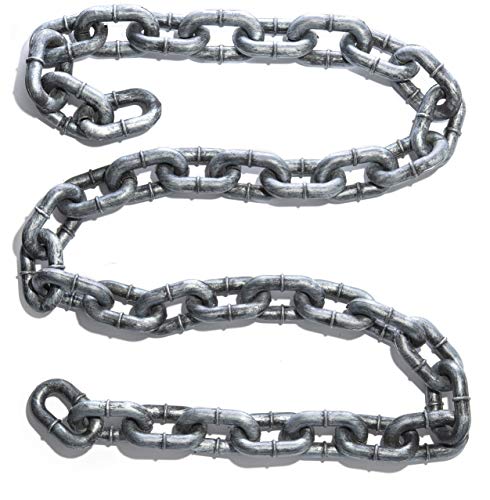 Fake Chain – Halloween Prop Silver & Black 6 Ft. Large Plastic Chain Link, Shackles for Best Rider Costume Accessory or Halloween Décor Prop