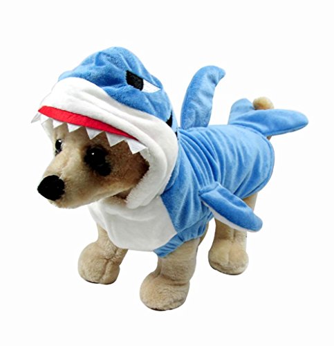 Mogoko Funny Dog Cat Shark Costumes, Pet Halloween Christmas Cosplay Dress, Adorable Blue Shark Pet Costume,Animal Fleece Hoodie Warm Outfits Clothes (M Size)