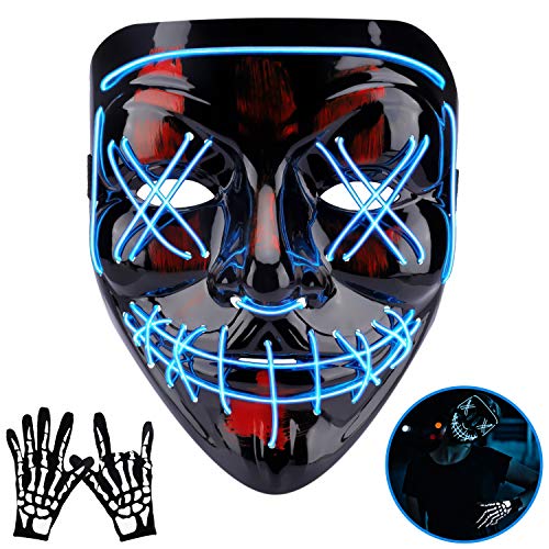 Halloween Mask LED EL Wire Light Up Mask for Festival Cosplay Halloween Costume (Blue)