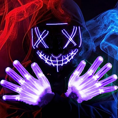 JOYIN Halloween Led Mask Light Up Scary Mask and Gloves for Cosplay Costume (Purple)
