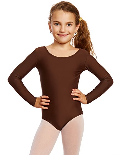 Leveret Girls Leotard Basic Long Sleeve Ballet Dance Brown Leotard Kids & Toddler Shirt Medium (8-10)