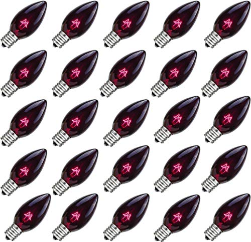GOOTHY 25 Pack C7 Halloween Replacement Light Bulbs, Transparent Black Light Purple Christmas Lights for Outdoor Patio String Lights, C7/E12 Candelabra Base, 5 Watt, Dark Purple