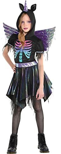 Party City Zombie Unicorn Halloween costume for Girls, Medium (8-10), Includes Hooded Dress and Wings, multicolor (8405429)