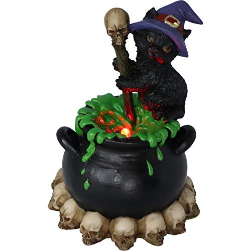 Spook Witches Familiar Black Cat Cauldron Figurine
