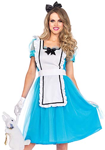 Leg Avenue 2 Piece Classic Alice in Wonderland Set-Cute Apron Dress and Headband Halloween Costume for Adult Women, Blue/White, Large