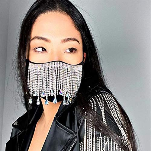 Urieo Sparkly Rhinestones Mesh Masks Black Bling Crystal Face Masks Shine Masquerade Mask Halloween Ball Party Nightclub Rave Festival for Women and Men