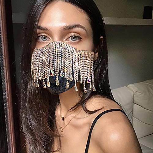 Urieo Sparkly Rhinestones Mesh Masks Black Bling Crystal Face Masks Shine Masquerade Mask Halloween Ball Party Nightclub Rave Festival for Women and Men