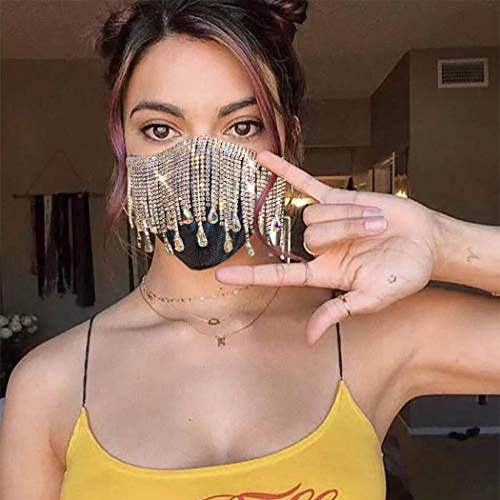 Urieo Sparkly Rhinestones Mesh Masks Black Bling Crystal Face Masks Shine Masquerade Mask Halloween Ball Party Nightclub Rave Festival for Women and Men