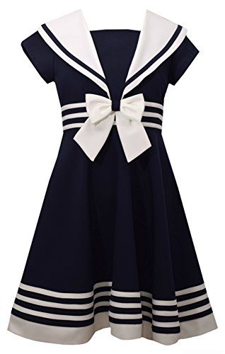 Bonnie Jean girls Fit and Flare Nautical Casual Dress, Blue, 7 US