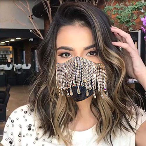 Urieo Sparkly Rhinestones Mesh Masks Black Bling Crystal Face Masks Shine Masquerade Mask Halloween Ball Party Nightclub Rave Festival for Women and Men