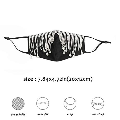 Urieo Sparkly Rhinestones Mesh Masks Black Bling Crystal Face Masks Shine Masquerade Mask Halloween Ball Party Nightclub Rave Festival for Women and Men