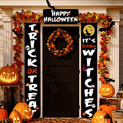 Halloween Decorations Outdoor, 3 Pcs Trick or Treat & It's October Witches Halloween Signs for Front Door or Indoor Home Decor, Halloween Welcome Signs