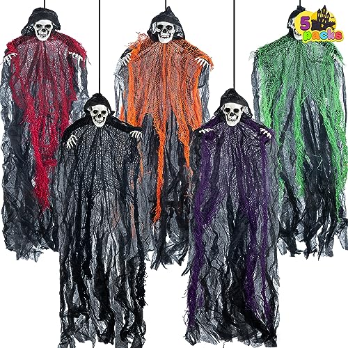 27.6” Halloween Hanging Grim Reapers (5 Pack), Halloween Hanging Ghost Decoration,Halloween Skeleton Flying Ghost for Haunted House Prop Décor, Halloween Outdoor Indoor Decor