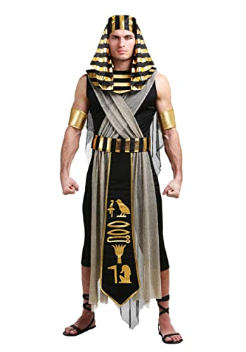Adult All Powerful Pharaoh Costume Mens, Black and Gold Egyptian Ruler Halloween Outfit X-Large