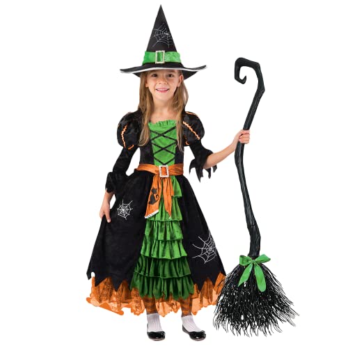 Spooktacular Creations Fairytale Green Cute Witch Dress Halloween Costume Deluxe Set with Hat for Girls (S)