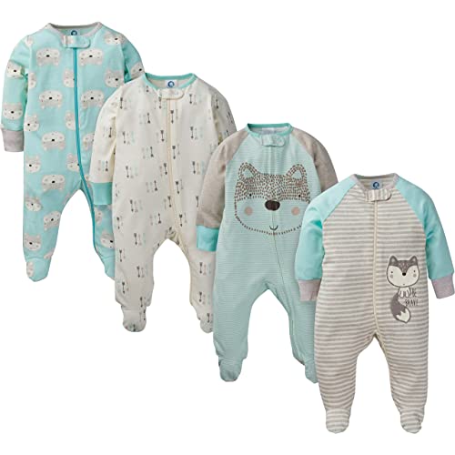 Gerber Baby Boys' 4 Pack Sleep 'N Play Footie, Aqua Fox, 6-9 Months