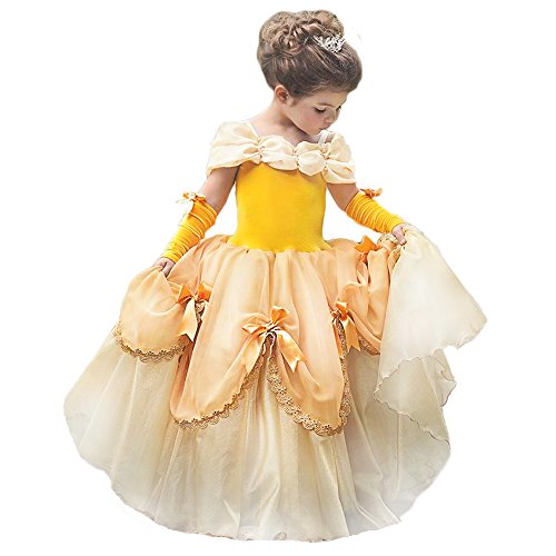 TYHTYM Belle Costumes Dress Up Party Girls Princess Cosplay Halloween Kids Ball Gown 2-13Years Gold