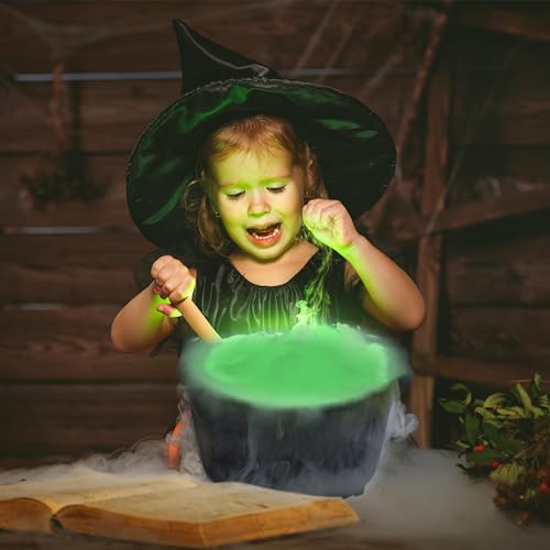 Witches Bubbling 14" Black Cauldron with Mystic Green Fogger