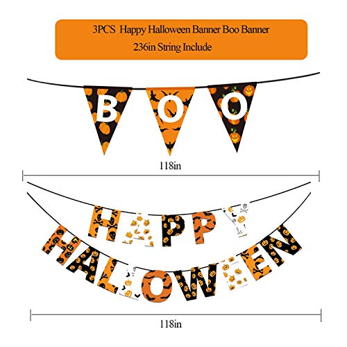 Coolflash 3PCS Happy Halloween Banner Boo Banner,Pumpkin/Bat/Skull Halloween Bunting Boo Banner Halloween Party Decorations- Halloween Pumpkin Garland Halloween Party Sign/Halloween/Photo Prop