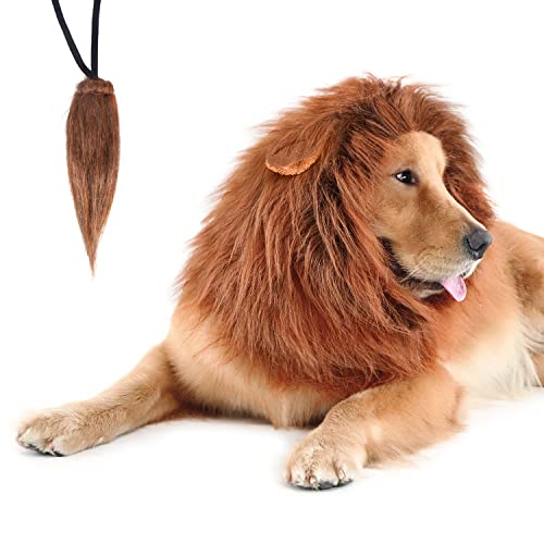 CPPSLEE Lion Mane for Dog Costumes, Dog Lion Mane, Realistic Lion Wig for Medium to Large Sized Dogs, Large Dog Halloween Costumes, lion mane for dog， Halloween Costumes for Dogs (Dark Brown)