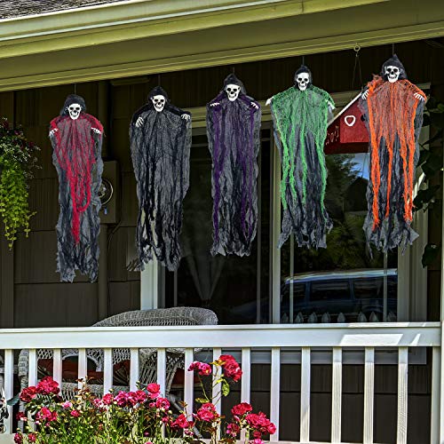 27.6” Halloween Hanging Grim Reapers (5 Pack), Halloween Hanging Ghost Decoration,Halloween Skeleton Flying Ghost for Haunted House Prop Décor, Halloween Outdoor Indoor Decor