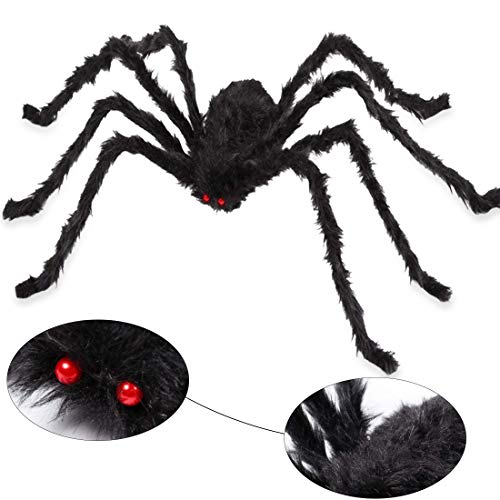AOJOYS Giant Halloween Spider 6.6 Ft. 200cm, Scary Halloween Yard Decorations Large Black Hairy Spider Props for Indoor & Outdoor Halloween Decorations