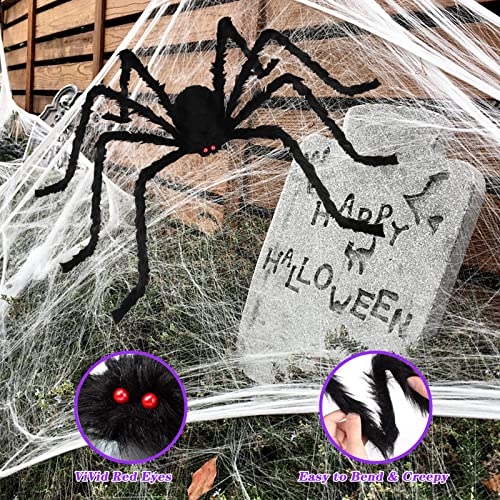 MACTING Halloween Decorations Outdoor,200" Lighted Huge Triangular Spider Web with 79" Giant Spider and Stretch Cobweb 40 Small Fake Spiders for Indoor Outdoor Yard Party Haunted Mansion Scary Decor