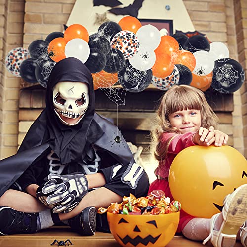Halloween Decorations Balloon Arch Kit 124 Pcs, Orange Black White Confetti Balloons With Spider Web, Outdoor Indoor Halloween Party Decorations