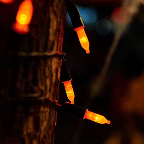 Twinkle Star Outdoor Halloween Lights Battery Operated 50 LED Mini String Light with 8 Modes, 16ft Waterproof Fairy Lights for Garden Patio Wedding Wreath Party Decoration (Orange, 2 Pack)