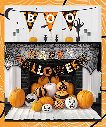Coolflash 3PCS Happy Halloween Banner Boo Banner,Pumpkin/Bat/Skull Halloween Bunting Boo Banner Halloween Party Decorations- Halloween Pumpkin Garland Halloween Party Sign/Halloween/Photo Prop