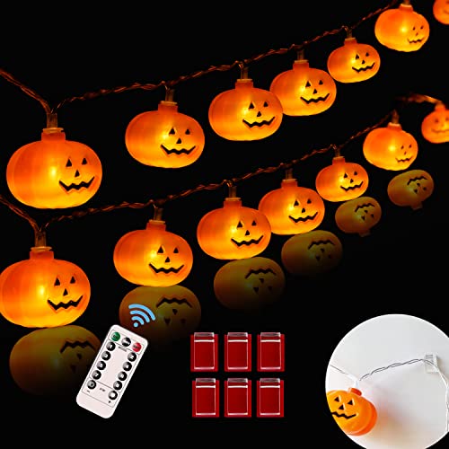Halloween Lights,20FT 40 LEDs Halloween String Lights,LED Pumpkin Lights, Holiday Lights for Outdoor Decor,Battery Operated 8 Mode Waterproof Pumpkin String Lights for Halloween Party Decorations