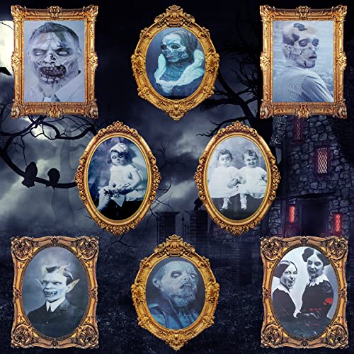 Halloween 3D Changing Face Moving Picture Frame Scary Haunted Mansion Decor Spooky Ghost Portrait Halloween Wall Decoration for Window Wall Halloween Party Haunted House (Novel Style, 8 Pcs)