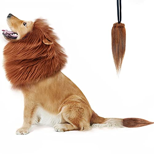 CPPSLEE Lion Mane for Dog Costumes, Dog Lion Mane, Realistic Lion Wig for Medium to Large Sized Dogs, Large Dog Halloween Costumes, lion mane for dog， Halloween Costumes for Dogs (Dark Brown)